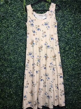 Sunbelt Cream Sleeveless Maxi Dress with Blue and Tan Floral Print